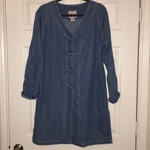 Womens Front Knot-Buttoned Denim Dress